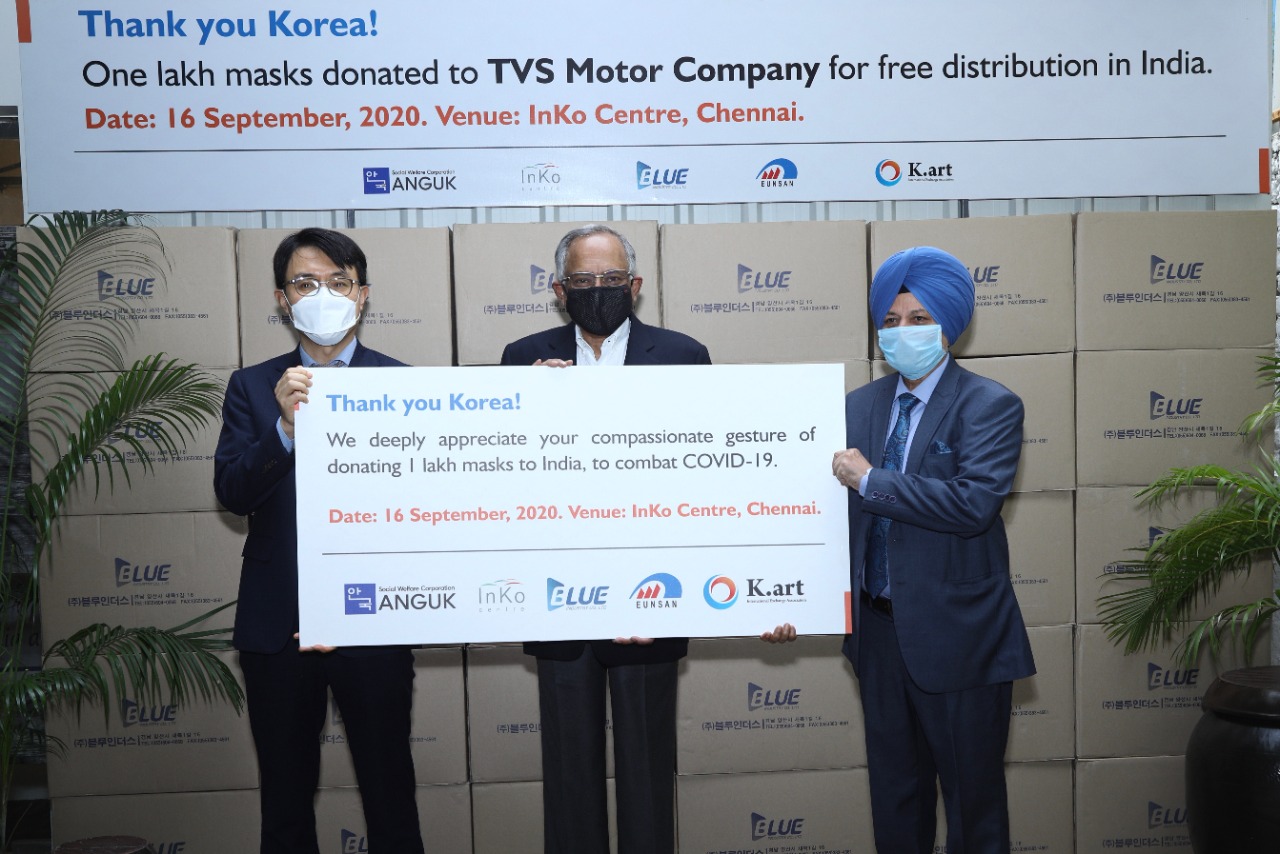 South Korean entity Anguk Zen Center donates 1 lakh masks to TVS Motor for free distribution